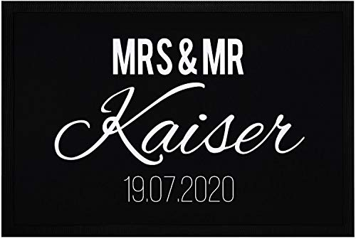 SpecialMe® Fußmatte Mrs & Mr Nachname Name Datum personalisierbar Geschenk zur Hochzeit rutschfest & waschbar weiß 60x40cm