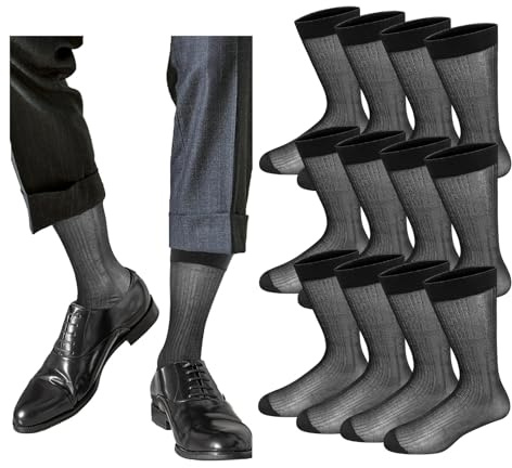 Cityelf Calzini da uomo ultra sottili per polpaccio, confezione da 12 paia di calzini traspiranti per lavoro calze antiscivolo calze da abito velato Bulk, Confezione da 12 - nero, taglia unica