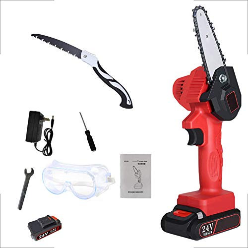 BGSFF Motosierra eléctrica sin cable, con batería de litio para cortar madera, poda de árboles y jardinería, color rojo