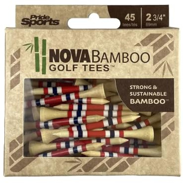PrideSports Nova Bamboo Golf Tees - 45 Count, 2-3/4 Inch - Red/White/Blue Stripe - Striped for Consistency
