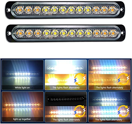 Willpower 2Pcs 7.5 12LED Luces de Advertencia de Emergencia Ámbar Blanco Luz Estroboscópica Intermitente Peligro 12V 24V Barra de Luz Faro Antiniebla pour Coche Vehículo Camión Caravana Motocicleta