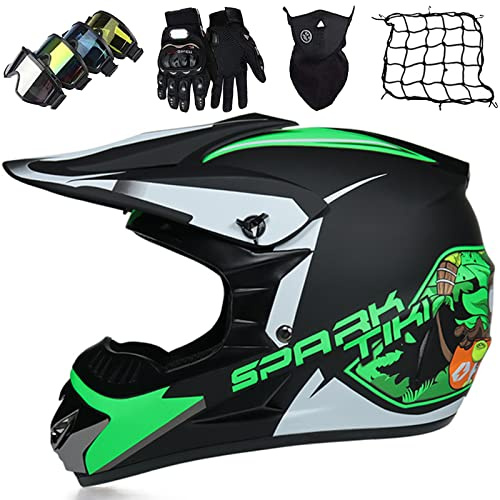 Casco de Moto Integral Infantil, Casco Motocross Niño ECE Homologado, Casco Cross Motocicleta MX Enduro para Mujer Hombre Adultos, Casco Descenso con Gafas Máscara Guantes Red De Casco
