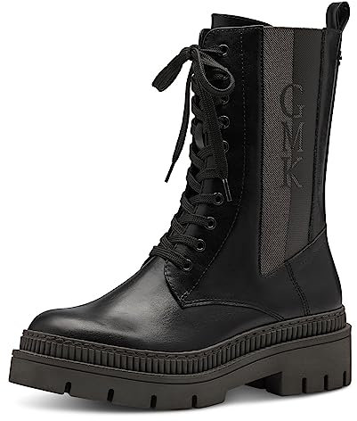 MARCO TOZZI by Guido Maria Kretschmer Damen Stiefeletten zum Schnüren mit Plateau mit Reißverschluss, Schwarz (Black/Dk.Grey), 42 EU