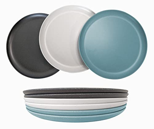 Lot de 6 assiettes plates en mélamine 3 couleurs assorties – 21 cm – Assiettes en plastique robuste incassable – Assiettes réutilisables pour camping, pique-nique, fête, lavables au lave-vaisselle