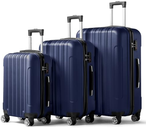 Karl home Set of 3 Suitcase Set, Luggage Sets with 4 Rolling Spinner Wheels TSA Lock, Lightweight Hardside Carry On or Check in Trolley Travel Case, Navy Blue ABS Hard Shell