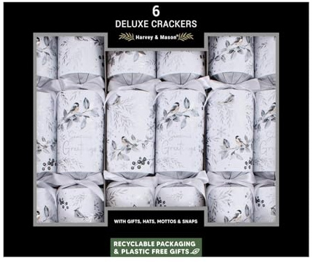 Harvey & Mason 6 Winter Birds Christmas Crackers Deluxe White Mistletoe Robin Xmas Party Celebration