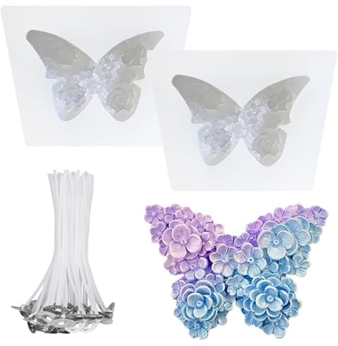 2 Pezzi Fiori Farfalla, Stampi in Silicone, Stampi Colata, Stampi in Silicone Candele, La Consegna Include 50 Stoppini Di Cera, Per Candele Aromaterapeutiche Fai Da Te, Ornamenti Artigianali