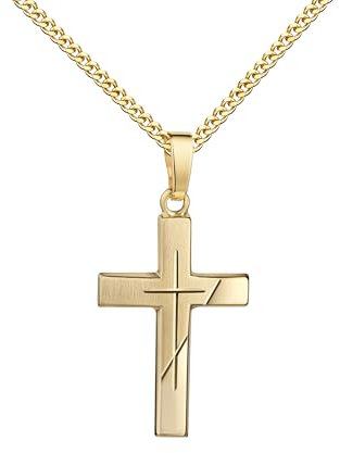 JEVELION Goldenes Kreuz Kreuz Anhänger Gold 750 mit Diamantschliff Kreuz in Kreuz teilmattiertes Goldkreuz Mit hochwertiger Schmuck-Kette 925 Silber vergoldet - Kettenlänge 70 cm.