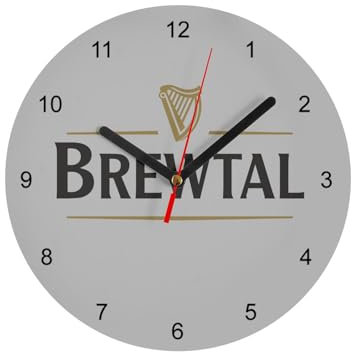 Fabulous Horloge Murale en Verre - Brewtal Bière Brune Bar Stout Irlande - Diamètre 20 cm - Gris