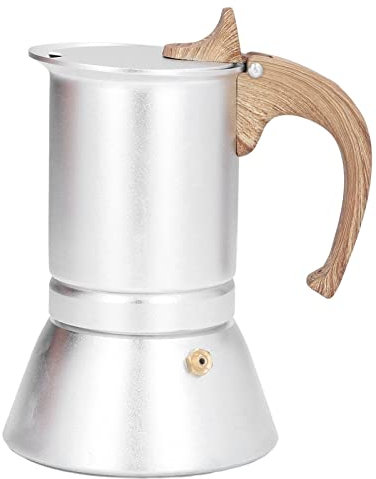 Fuerdich Cafetera Moka con asa, cafetera manual de 150 ml, cafetera italiana profesional de metal, para el hogar y los viajes, plata (150 ml)