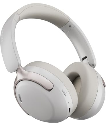 LORELEI QC30 Hybrid Active Noise Cancelling Headphones, 60H Playtime, Built-in Mic, Wireless Over Ear Headsets with Case,Bluetooth 5.4,Deep Bass Comfort Fit Soft-Earpads Fast Charging -White Smoke