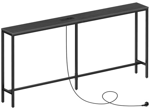MAHANCRIS Mesa Consola Delgada con Estación de Carga, Mesa Auxiliar de 160 cm, Mesa de Pasillo Detrás de Dofá, Mesa Expositora para Sofá, Pasillo, Sala de Estar, Negro ACTBK165UE01