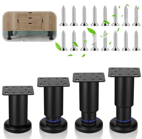 Orchideeknc 4 Stück Möbelfüße 80 mm - 120 mm Verstellbar, Schwarz Edelstahl Möbelfüße Beine für Couch Bett Schrank Kleiderschrank
