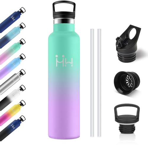 Thermosflasche 1L, Isolierflasche mit Strohhalm, Trinkflasche BPA-Frei, Kohlensäure Geeignet, Auslaufsicher Doppelwandig Thermoskanne, Wasserflasche für Fitness, Laufen, Büro, Kinder, Uni, Camping