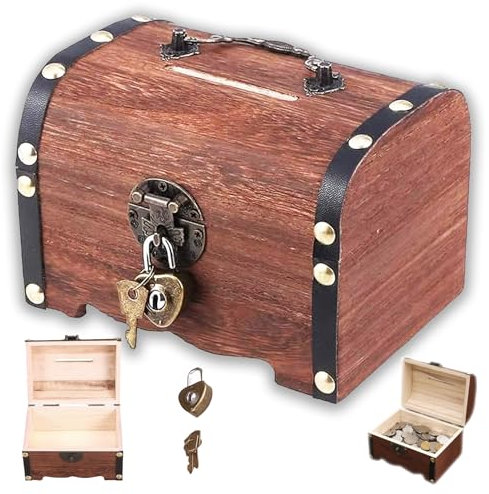 Jiavlyx Scrigno Del Tesoro, 14.5 * 10 * 9.5cm Salvadanaio Vintage in Legno, Con Serratura Scrigno Del Tesoro in Legno, Per La Memorizzazione Di Cambiamenti, Gioielli, Decorazioni