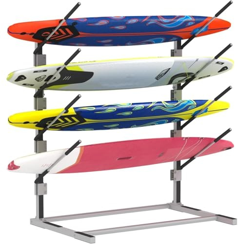 Nisorpa 4-Tier Kayak Storage Rack,Adjustable Freestanding Storage Stand for Canoe Paddleboard Surfboard,Heavy Duty Kayak Stand with Non-Slip Silicone Mat and Foam for Indoor,Outdoor,Garage,Shed,Dock