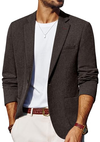PJ PAUL JONES Men's Suits & Blazers One Button Casual Sports Coats Suit Jackets Linen Blazer Brown XL