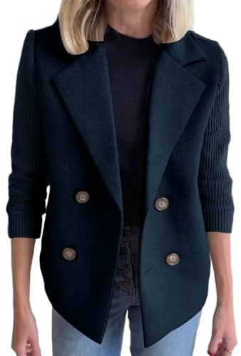 NZYIHAO Blazer, cappotto invernale da donna, elegante, caldo, cappotto di lana con bottoni, classico, vintage, risvolti, slim fit, trench con tasche, cappotto corto
