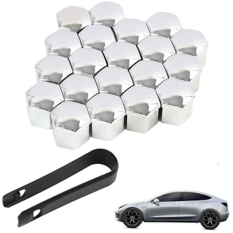 20 Pcs Tapones Tornillos Ruedas Coche 19mm, Cubiertas Decorativas para Pernos y Tuercas de Rueda, Tapas de Rueda Plateado, Cubierta Protectora para Pernos con Herramientas de Extracción (19mm)