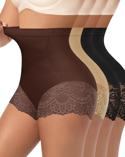 MIOTAN Culottes Taille Haute Gainante Femme Ventre Plat Postpartum Dentelle Extensible Et Respirant Lot de 4