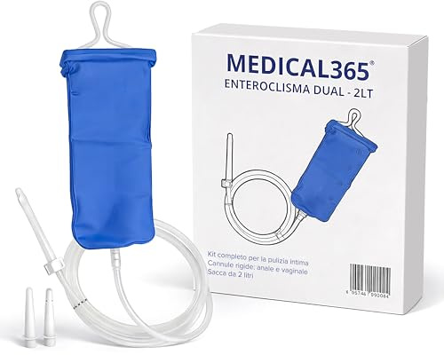 Medical365 Enteroclisma 2 Litri – Kit Clistere Evacuativo con Tubo in Silicone 145cm – Cannula Anale e Vaginale - Clistere per pulizia intestino - Enteroclisma adulto