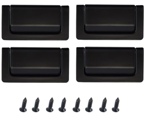 ACOLY 4 tiradores de aro empotrados de aleación de zinc negro mate con tornillos, ocultos, plegables, para armarios, cajones y roperos (perfil bajo)