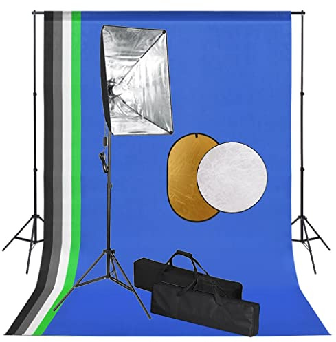 Kaloriko Fotostudioset med softbox-lampor, bakgrundssystem 300 cm brett, reflektorer 5-i-1 och 2-i-1, dagsljus 5500 K, stativ höjdjusterbart för porträtt, produktfotografering, streaming