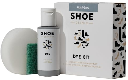 Shoe Clinic Shoe Dye Kit (Light Grey) - Restores The Colour of Leather, Suede, Nubuck, Fabric, Satin, and Canvas Footwear | Complete Shoe Dye Kit