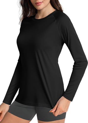 Boladeci Womens Rash Guard Black Swim Shirt Sun Protection Long Sleeve Tops
