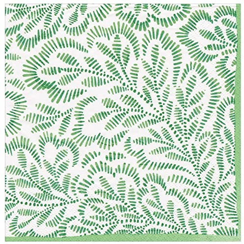 Caspari Block Print Leaves Paper Dinner Napkins in Green, 20 Per Package