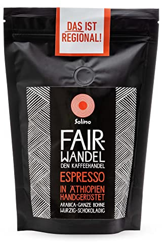 Premium Espresso aus Äthiopien (250g). Ganze Bohnen, handgeröstet in Ethiopia. 100% Hochland-Arabica, dunkle Röstung. Für Vollautomat, Siebträger, Filterkaffee, Frenchpress, Espressokocher