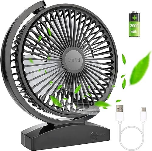 mafiti 6.6 Inch USB Desk Fan, Rechargeable Portable Cooling Fan Quiet with 3 Speeds Wind,Desktop Bedroom Mini Fan Table Fans Powerful for Home Office Bedroom Table and Desktop,Black