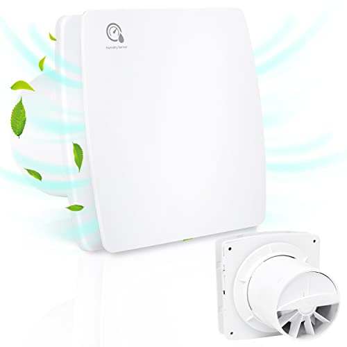 SWANEW Ø100mm Badlüfter Ventilator mit Feuchtesensor, Rückstauklappe und Timer, Badezimmerlüfter Decken und Wandmontage, Wandventilator gegen Feuchtigkeit und Schimmel (Stil A)