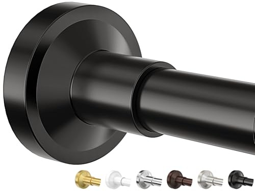 Bonpally Shower Curtain Rod, Adjustable 32-75 Inches Spring Tension Rod, Non-Slip No Drilling Stainless Steel Shower Rods for Bathroom Window Room Divider, Never Rust, Black