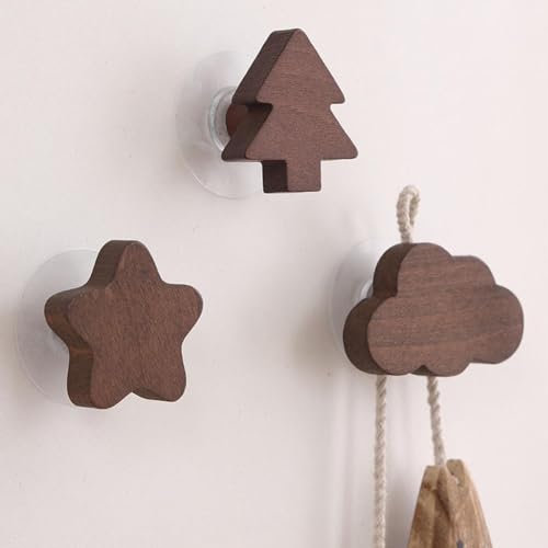 Koomuao Jumuao 3/5 Stück Kleiderhaken Kinder,Selbstklebender Haken aus HolzWandhaken Garderobe Wand,Garderobenhaken Kinder,Wandaufhänger Türhaken Möbelknöpfe Holzgriffe (3 Stück)