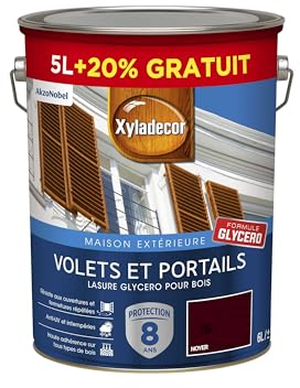 Xyladecor - Lasure protector para madera exterior glicero, persianas, puertas, ventanas - Color: satén nogal - Cantidad: 5 L plus 20% gratis