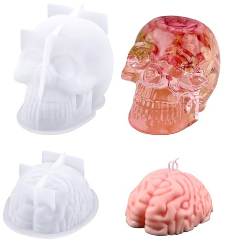 Actvty Stampi in silicone a forma di teschio e cervello per colata in resina, per Halloween, fai da te, candele, sapone, cioccolato, gelatina, decorazioni per feste