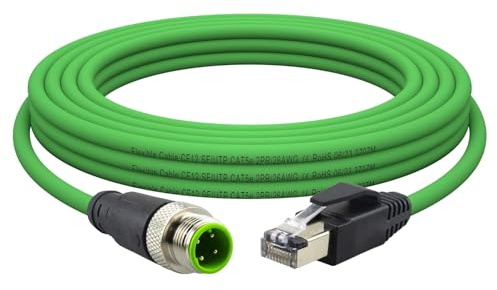 Lonlonty Industrielles M12 D-Code 4-polig zu RJ45 Kabel, CAT5E 26AWG IP67 Wasserdicht Doppelt Geschirmt High Flex Ethernet Netzwerkkabel, 3m Grün