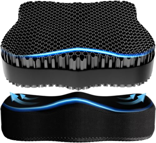 Tsmertor Gel Seat Cushion, 2025 Gel Cushion for Long Sitting, Ergonomics Chair Seat Pad Honeycomb Office Chair Soft Sitter Desk Chair Coccyx Sciatica Cushion Wheelchair Car Seat Cushion