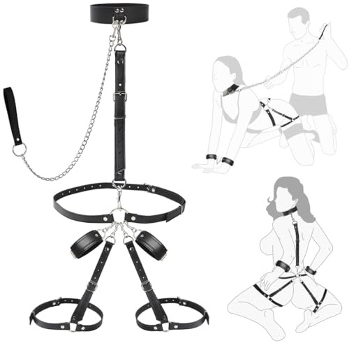 Kits de Bondage SM avec Menottes Réglables Menottes de Cheville Cuisses Contraintes de lit Jouet Sexuel Cortex Ensemble de Jouets Sexuels pour Adultes SM pour Hommes Femmes et Couples