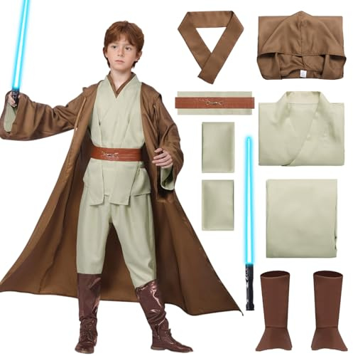 Marypaty Caballero Túnica con Capucha para Adulto Niño Jedi Marrón Cosplay Disfraz Capa Halloween Accesorios (Marrón (Niño), 120cm)