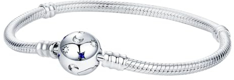 KEQ Charm-Armband aus 925er-Sterlingsilber, für Pandora-Charms, Schlangenkettenarmband, passend für jeden Charm, Geschenk für Frauen (Sun Twinkling Stars, 19 cm)