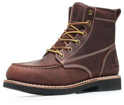 SL-Saint Botas Hechas a Mano Con Puntera de Mocasín Suave Impermeable Tobillo Clásico de Cuero Genuino Welts (RojoMarrón Tacón, Adulto, Hombre, 44, Números, Sistema tallas calzado EU, mediano)