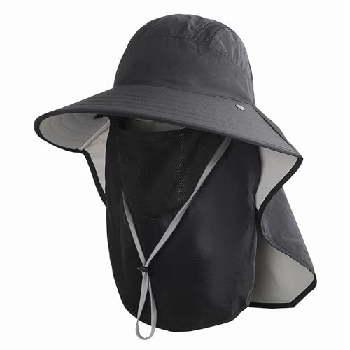 TAGVO Sombrero de Pesca para Hombre y Mujer, Sombrero de Sol con Protección Facial Desmontable, UPF50+ Sombrero para Exterior con Correa a Prueba de Viento
