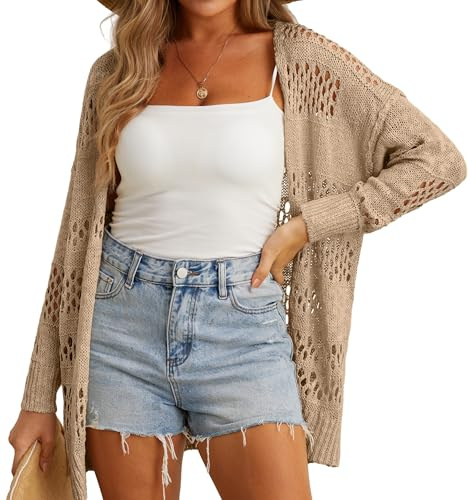 GRECERELLE Cardigan en crochet pour femme - Cache-maillot de plage léger creux ouvert sur le devant - Protection solaire