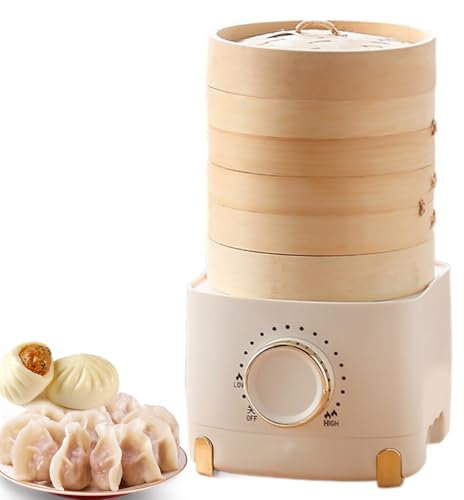 Vaporiera elettrica per alimenti – Design in bambù a 3 livelli con controllo regolabile, facile da pulire, ideale per pasti sani per 1-2 persone
