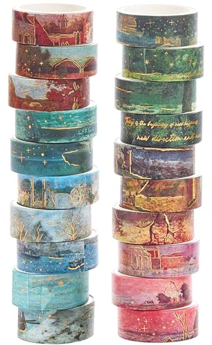 YUBX Landschaft Washi Tape Set 20 Rollen Szenerie Zeichnung Dekorative Rauschgold Masking Tape Ölmalerei Klebeband Bunt für Kunst, DIY Handwerk, Tagebuch, Planer, Scrapbook, Verpackung (Bunt)