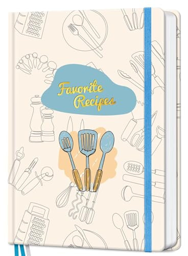 LuBudingJoy Receptbok att Skriva i Dina Egna Recept, Inbunden Tom Kokbok, Anpassningsbar A5 Receptjournal För 148 Recept (Beige Verktyg)