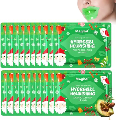 20 Piezas Colágeno Lip Mask Navideña, Aguacate Colágeno Mascarilla Labios Navideña, Nutritivo Hidratantes Tratamiento Labial, Mejora secos y ásperos, Adecuado Para Labios Secos y Agrietados