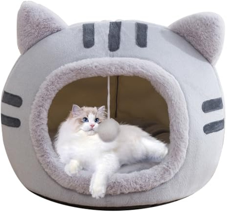 KBIBCK Cueva para gatos, cama para gatos pequeños, medianos, lavable, plegable, base antideslizante, cueva para gatos, cama de felpa para gatos domésticos, 40 x 40 x 32 cm, gris
